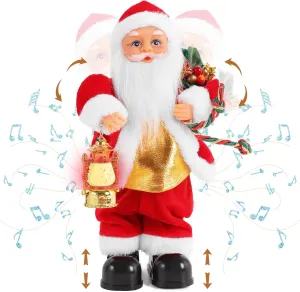 Christmas Santa Claus Doll Electric Singing Dancing Toy Twisted Electric Santa Claus Stuffed Plush Toy with Lighting Handheld Lamps for Kids Family Xmas Gift Decorations 12"