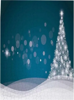 Christmas Theme Tree,Portable Wooden Jigsaw Puzzle for Adults,Abstract Xmas Tree,Birthday Gift for Family and Friends,Blue White Plastic Box Storage 500PCS