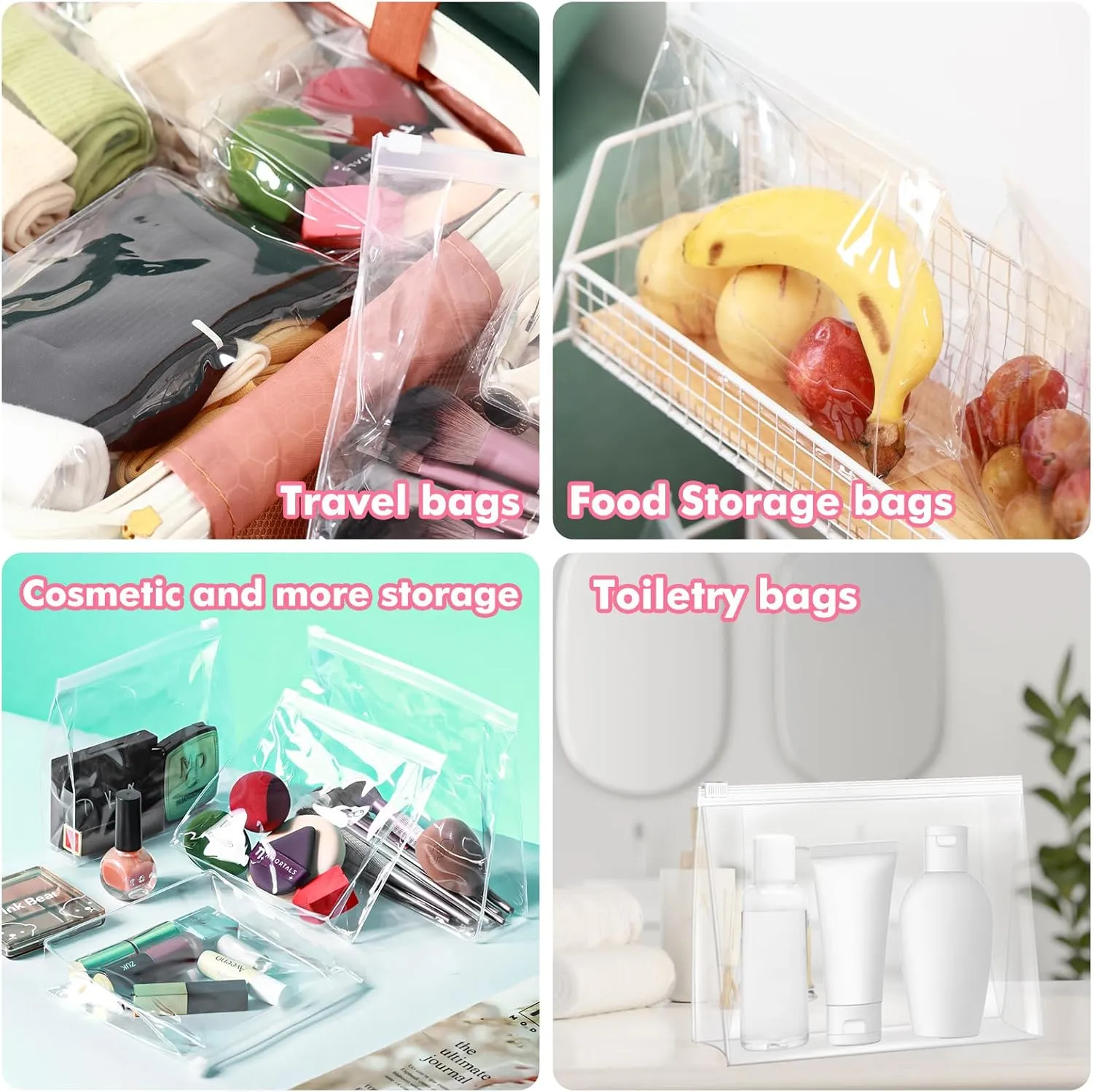 Circloophs 80 Pack Large Clear Makeup Bag Organizer Cosmetic Zipper Pouch Travel Pouches for Toiletries Transparent EVA Reusable Wash Bags Waterproof Plastic Clear Gift Bags Bulk, 11 x 7.9 x 2.8 In