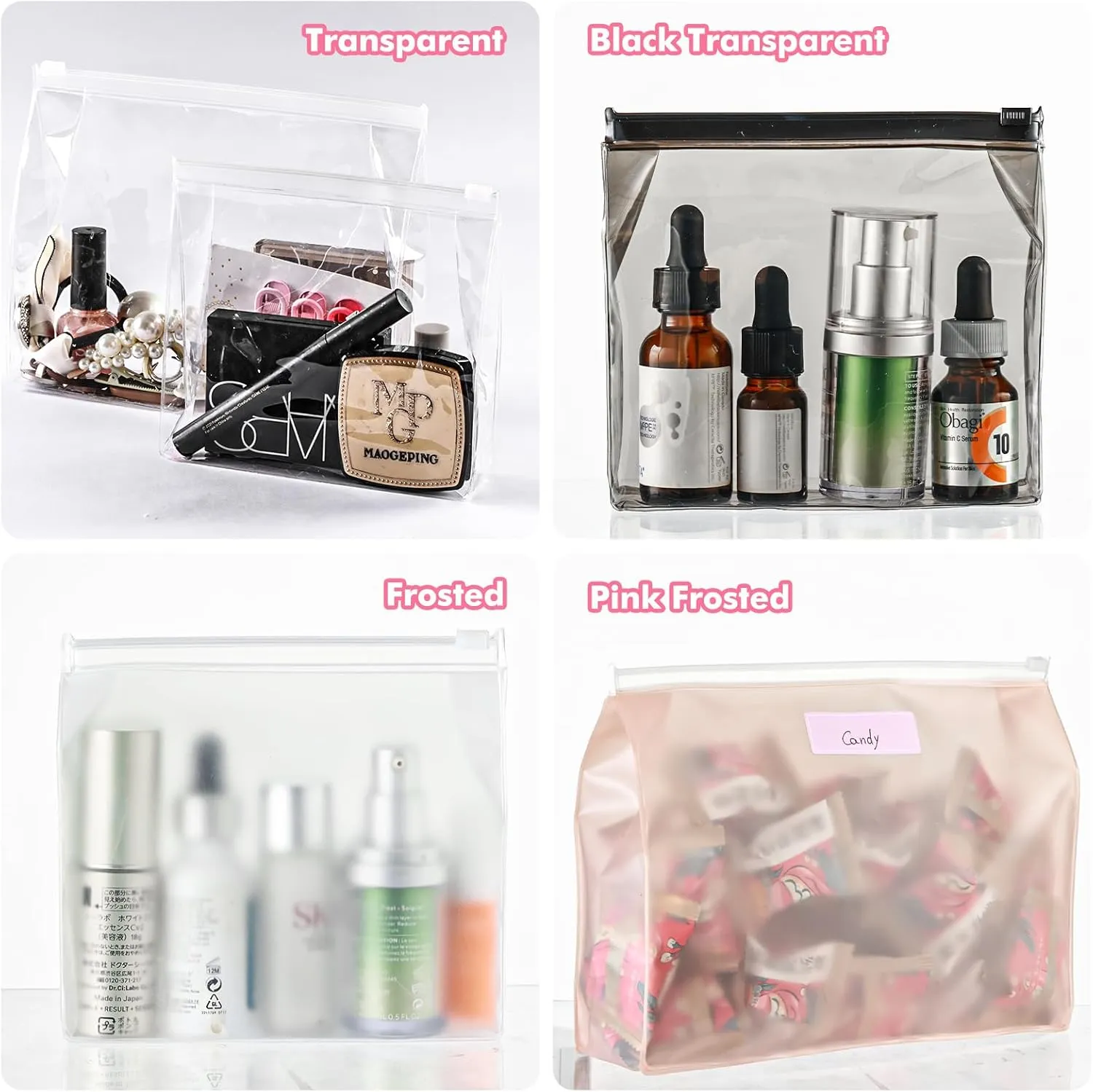 Circloophs 80 Pack Large Clear Makeup Bag Organizer Cosmetic Zipper Pouch Travel Pouches for Toiletries Transparent EVA Reusable Wash Bags Waterproof Plastic Clear Gift Bags Bulk, 11 x 7.9 x 2.8 In