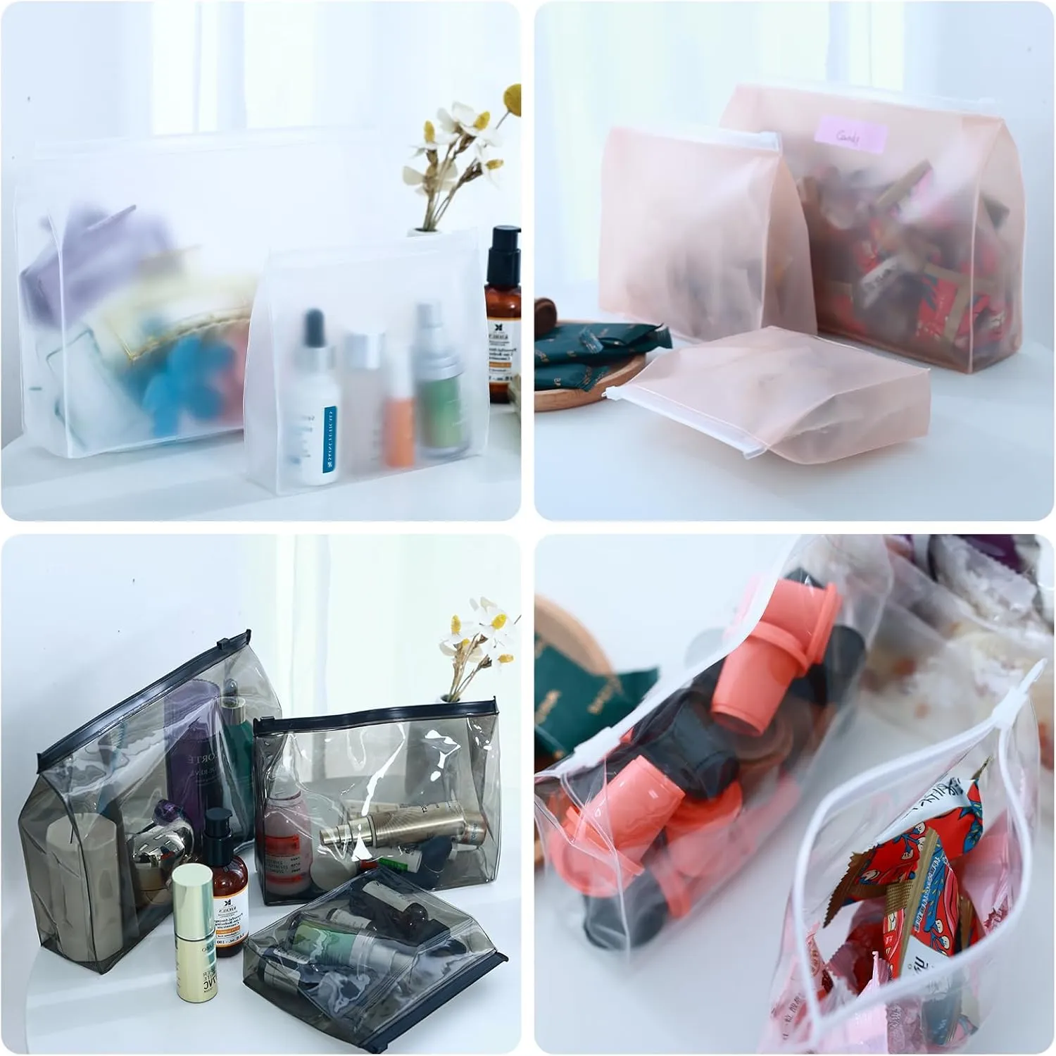 Circloophs 80 Pack Large Clear Makeup Bag Organizer Cosmetic Zipper Pouch Travel Pouches for Toiletries Transparent EVA Reusable Wash Bags Waterproof Plastic Clear Gift Bags Bulk, 11 x 7.9 x 2.8 In