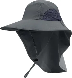 CLAPE Sun Protection Hats for Men Women Wide Brim Fishing Hats with Neck Flap Quick Dry Breathable Safari Hiking Cap