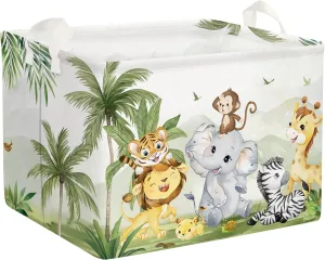 Clastyle Rectangular Safaci Animals Storage Baskets Tropical Rainforest Elephant Giraffe White Shelf Basket Clothes Books Toys Storage Bin for Bedroom Kindergarten
