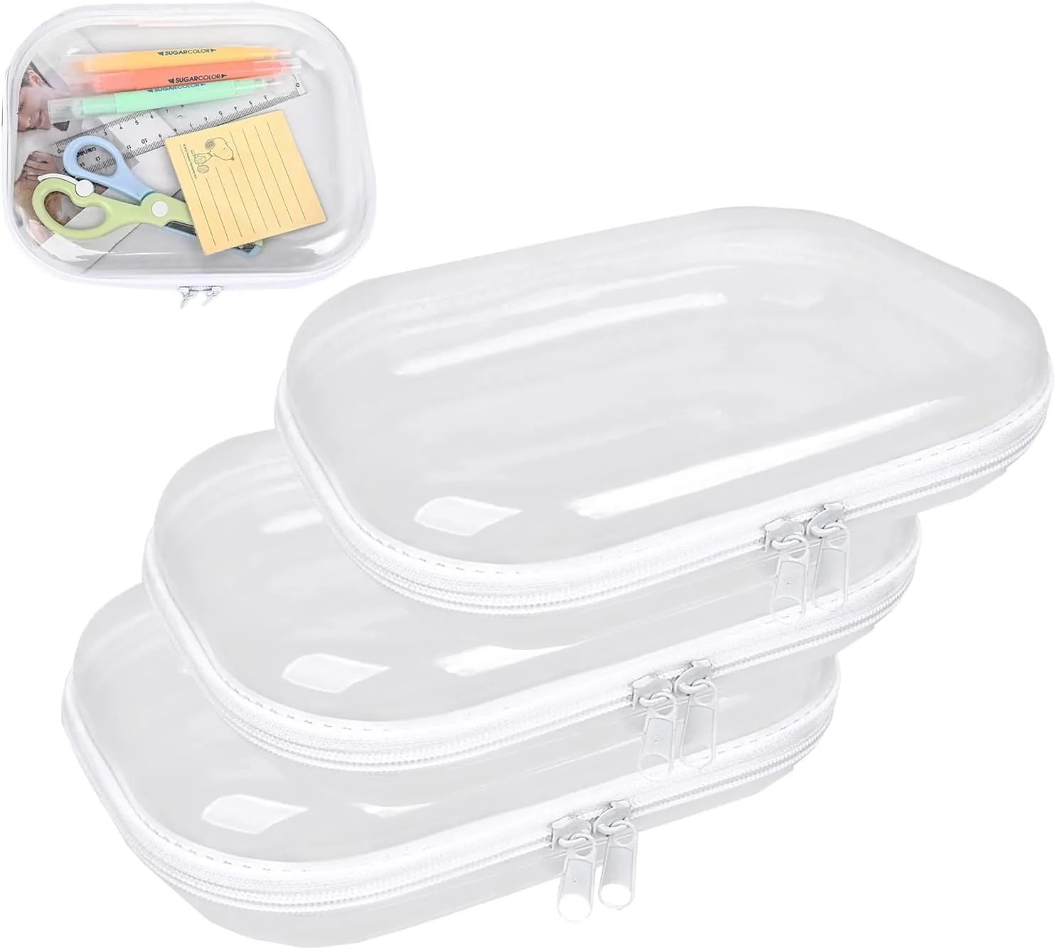 Clear Hard Shell Zipper Case,3PCS Transparent Clear Zipper Pouches,Hard Side Plastic Case Set,Portable Travel Storage Organizer Bins