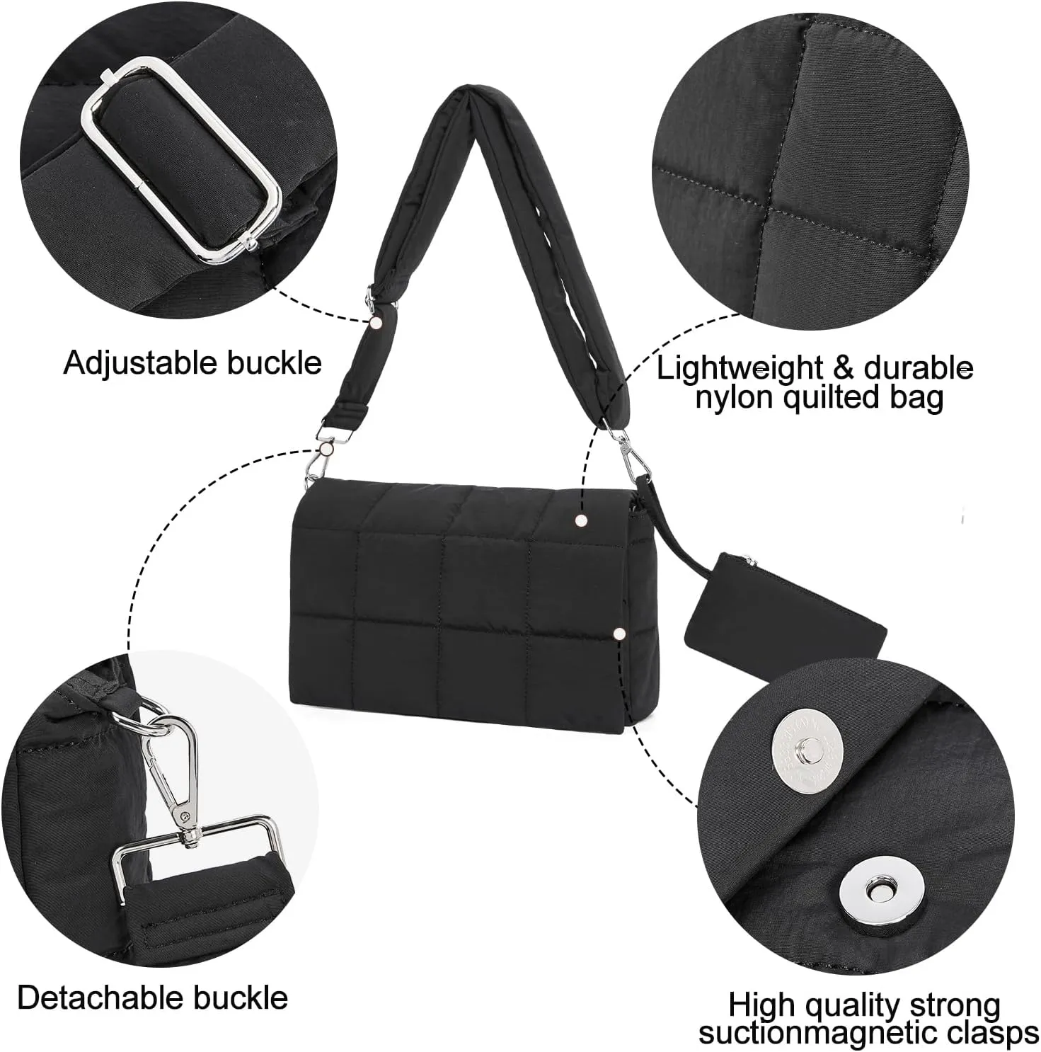CLUCI Puffer Shoulder Bag Puffy Crossbody Purse for Women Middle Tote Bag Lightweight Cotton Padded Hobo Handbag