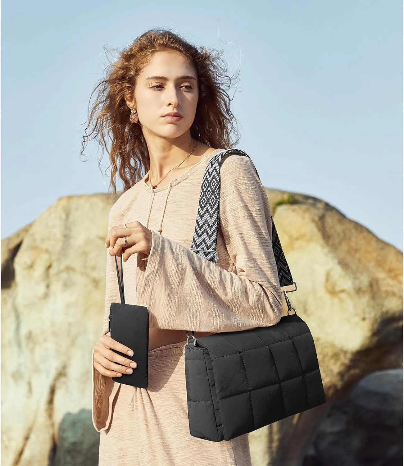 CLUCI Puffer Shoulder Bag Puffy Crossbody Purse for Women Middle Tote Bag Lightweight Cotton Padded Hobo Handbag