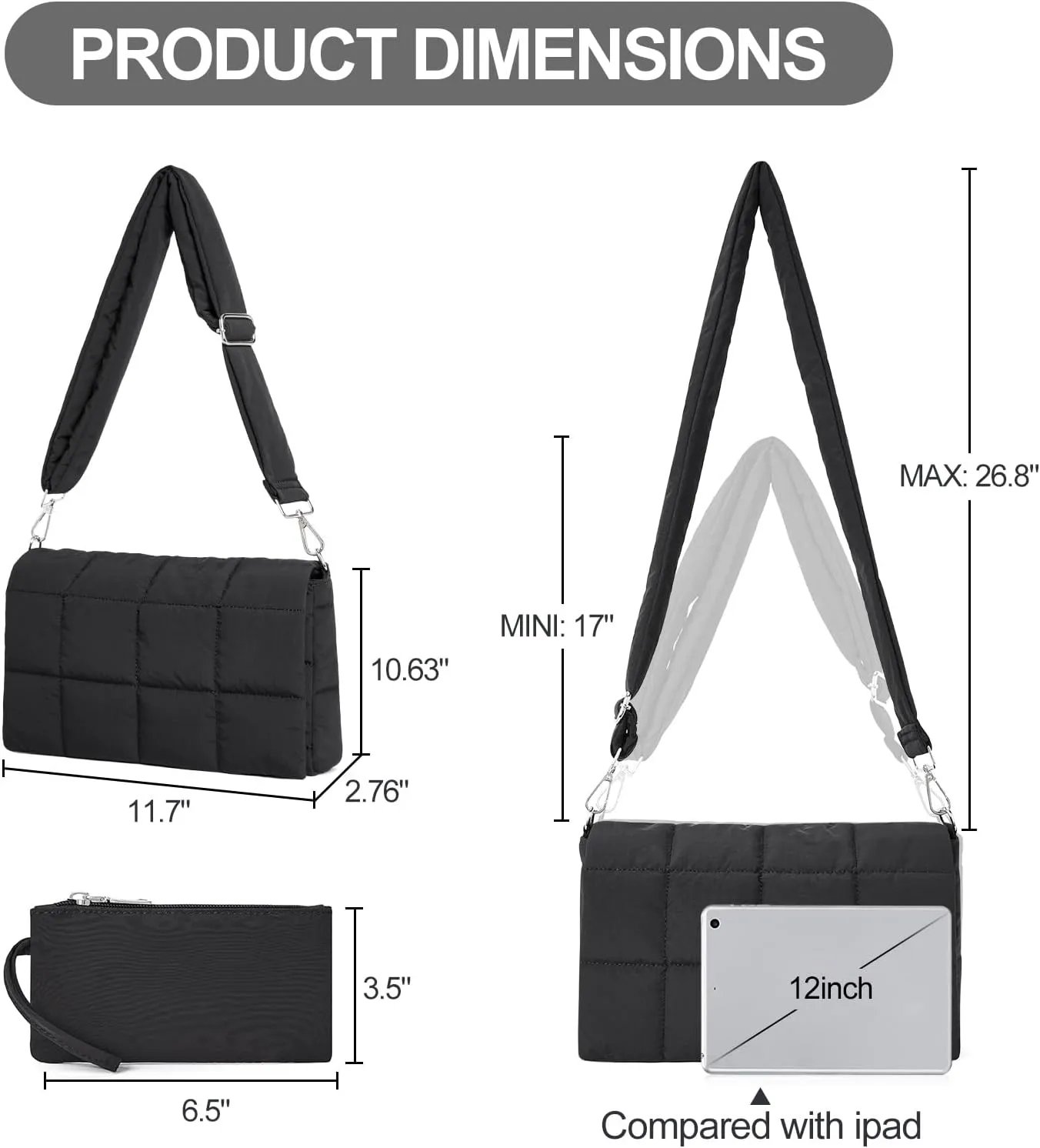 CLUCI Puffer Shoulder Bag Puffy Crossbody Purse for Women Middle Tote Bag Lightweight Cotton Padded Hobo Handbag