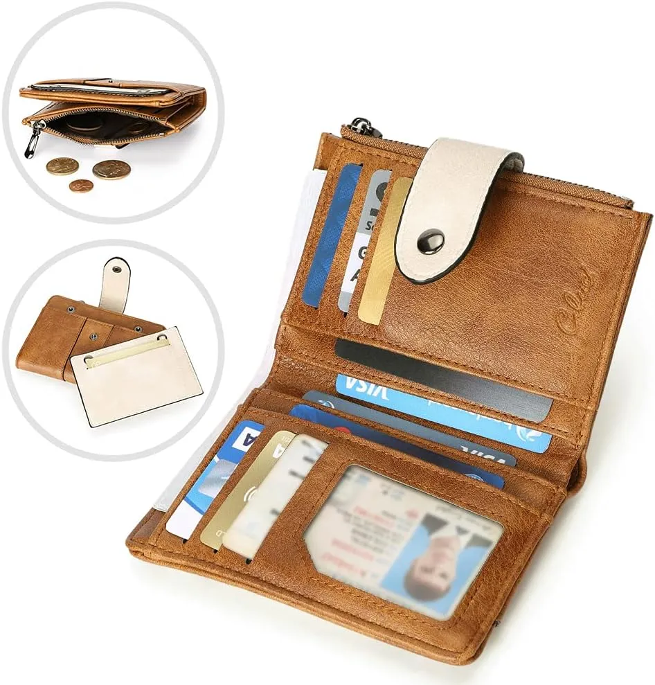 CLUCI Small Wallet for Women Leather Slim Womens Wallet Bifold Multi Card Holder Organizer Designer with Removable ID Window
