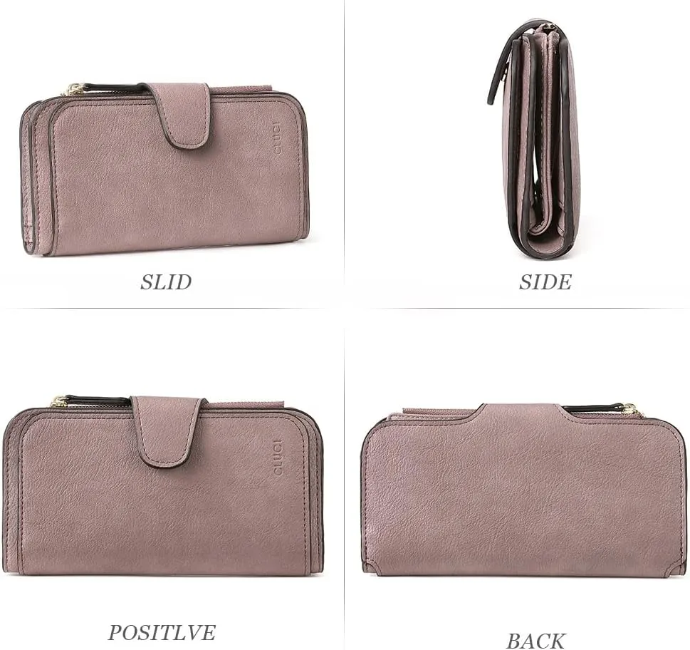 CLUCI Women Wallet Leather RFID Blocking Designer Trifold Card Holder Ladies Clutch with ID Window