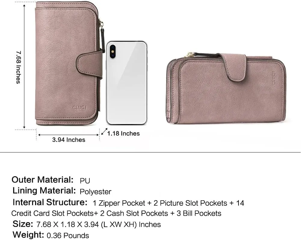 CLUCI Women Wallet Leather RFID Blocking Designer Trifold Card Holder Ladies Clutch with ID Window