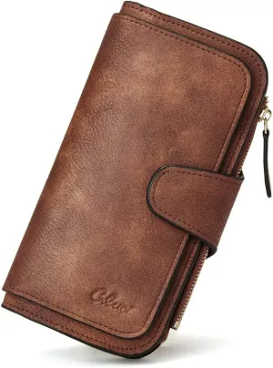 CLUCI Women Wallet Leather RFID Blocking Designer Trifold Card Holder Ladies Clutch with ID Window