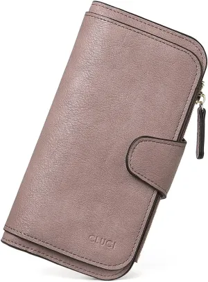CLUCI Women Wallet Leather RFID Blocking Designer Trifold Card Holder Ladies Clutch with ID Window