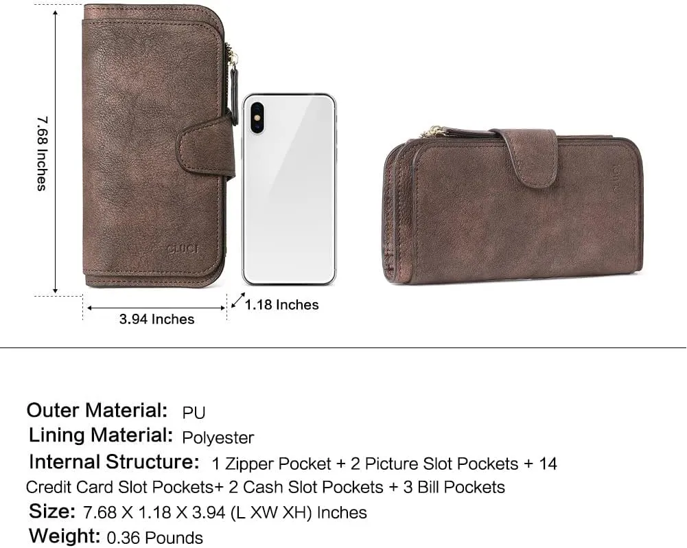 CLUCI Women Wallet Leather RFID Blocking Designer Trifold Card Holder Ladies Clutch with ID Window