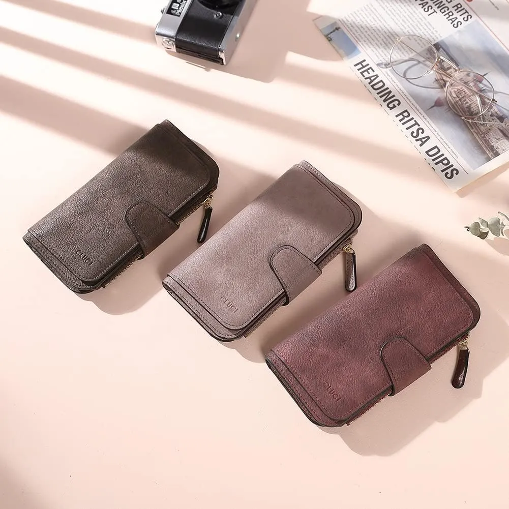 CLUCI Women Wallet Leather RFID Blocking Designer Trifold Card Holder Ladies Clutch with ID Window