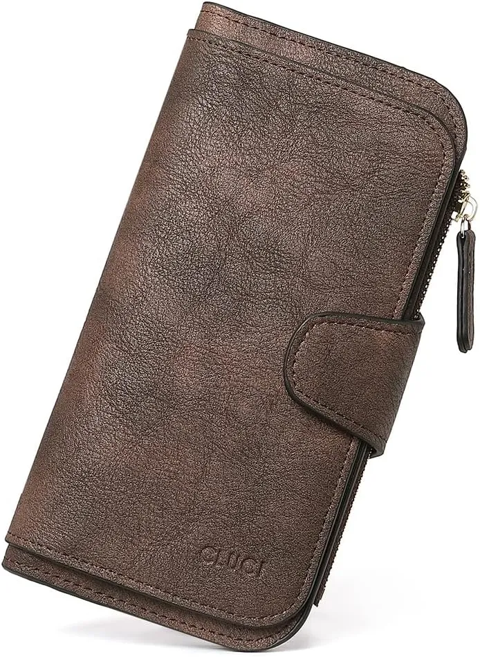 CLUCI Women Wallet Leather RFID Blocking Designer Trifold Card Holder Ladies Clutch with ID Window