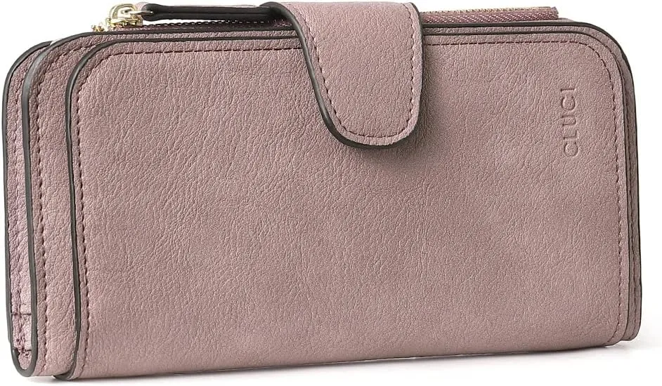 CLUCI Women Wallet Leather RFID Blocking Designer Trifold Card Holder Ladies Clutch with ID Window