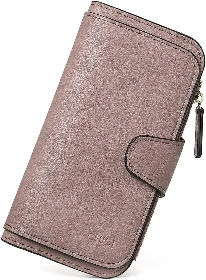 CLUCI Women Wallet Leather RFID Blocking Designer Trifold Card Holder Ladies Clutch with ID Window