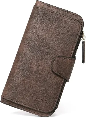 CLUCI Women Wallet Leather RFID Blocking Designer Trifold Card Holder Ladies Clutch with ID Window