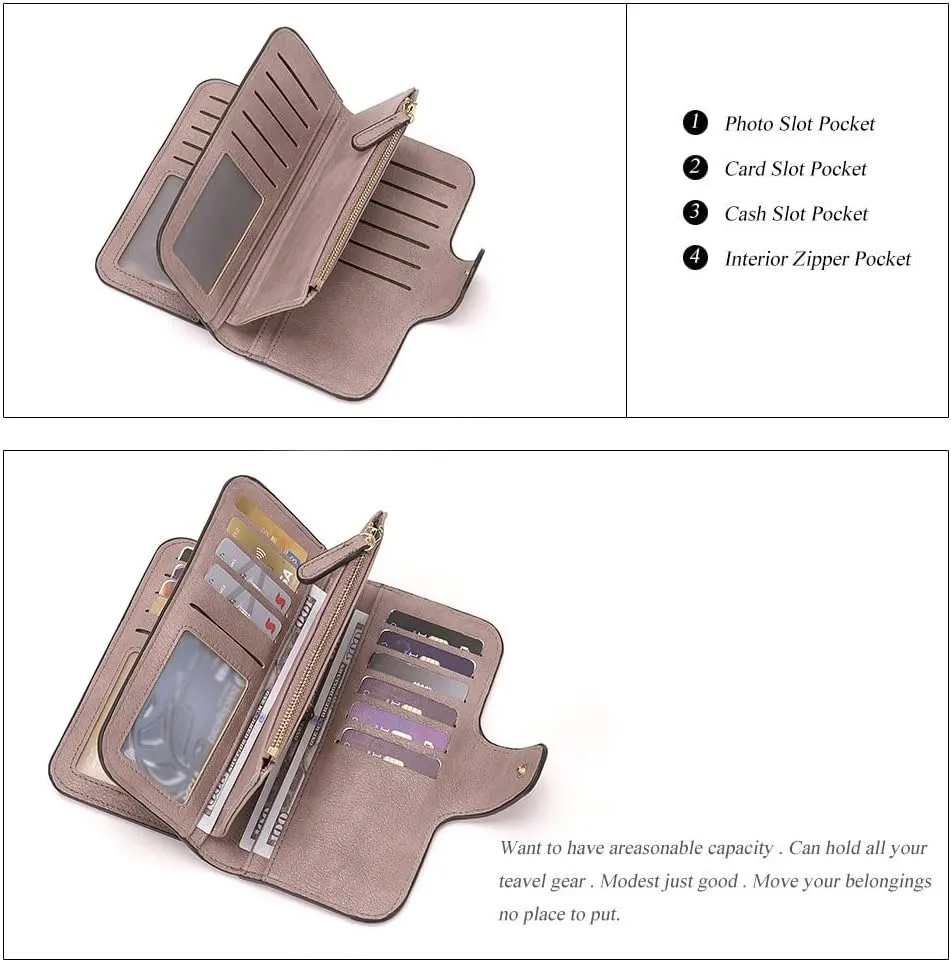 CLUCI Women Wallet Leather RFID Blocking Designer Trifold Card Holder Ladies Clutch with ID Window