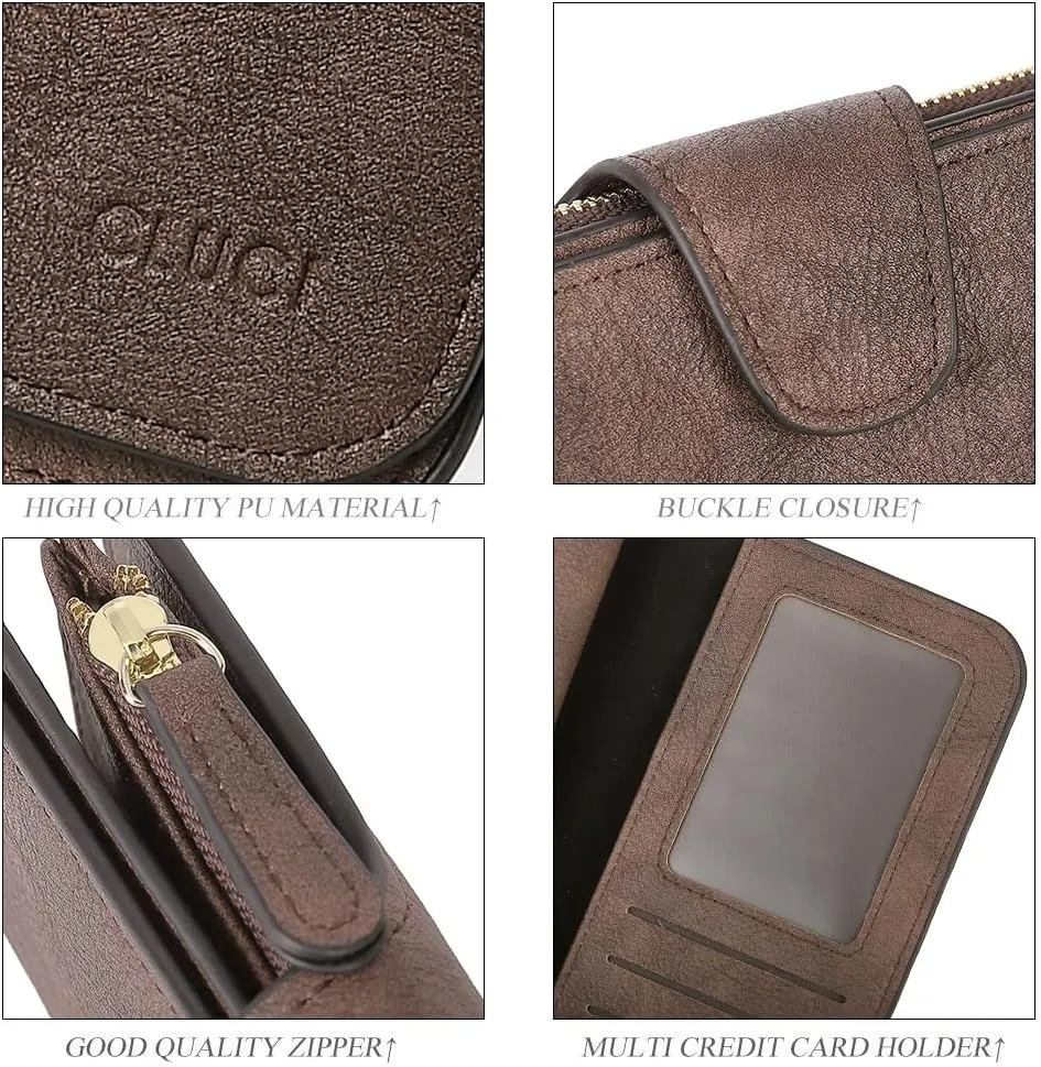 CLUCI Women Wallet Leather RFID Blocking Designer Trifold Card Holder Ladies Clutch with ID Window