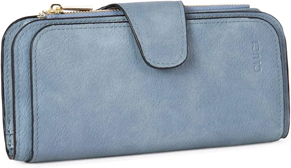 CLUCI Women Wallet Leather RFID Blocking Designer Trifold Card Holder Ladies Clutch with ID Window