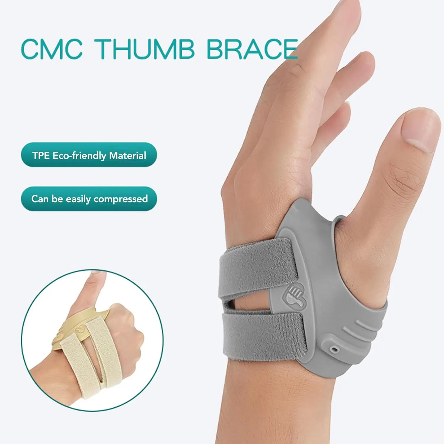 CMC Thumb Brace, Breathable Compression Support Right Hand Thumb Stabilizer for Joint Tendonitis (L)