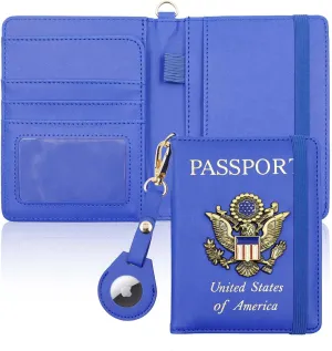 Cnycmy Passport Holder with Airtag Slot, Women's Travel Wallet, RFID Protection, Waterproof, Family Size (Dark Blue)
