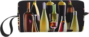 Cocktail Glasses and Wine Bottles print Travel Cosmetic Bag Gifts for Women Portable Make Up Bags for Women Mother Sister