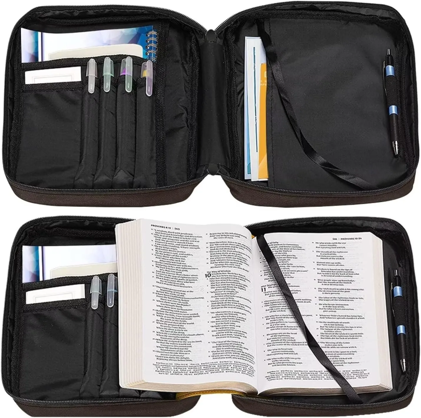 COEQINE Mens Bible Cover Brown Bible Carrying Case for Men Boys, Cool Lion And Cross Pattern Bible Holder Case, The Lord Is MY Strength And My Shield