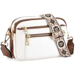 Color Blocked Multifunctional Zipper White Crossbody Bag