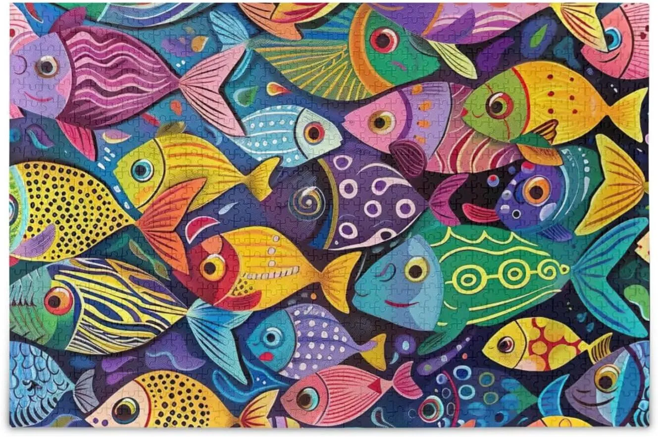 Colorful Fish Puzzles 500 Piece Jigsaw Puzzle Puzzle Game Home Wall Artwork for Adults, Families