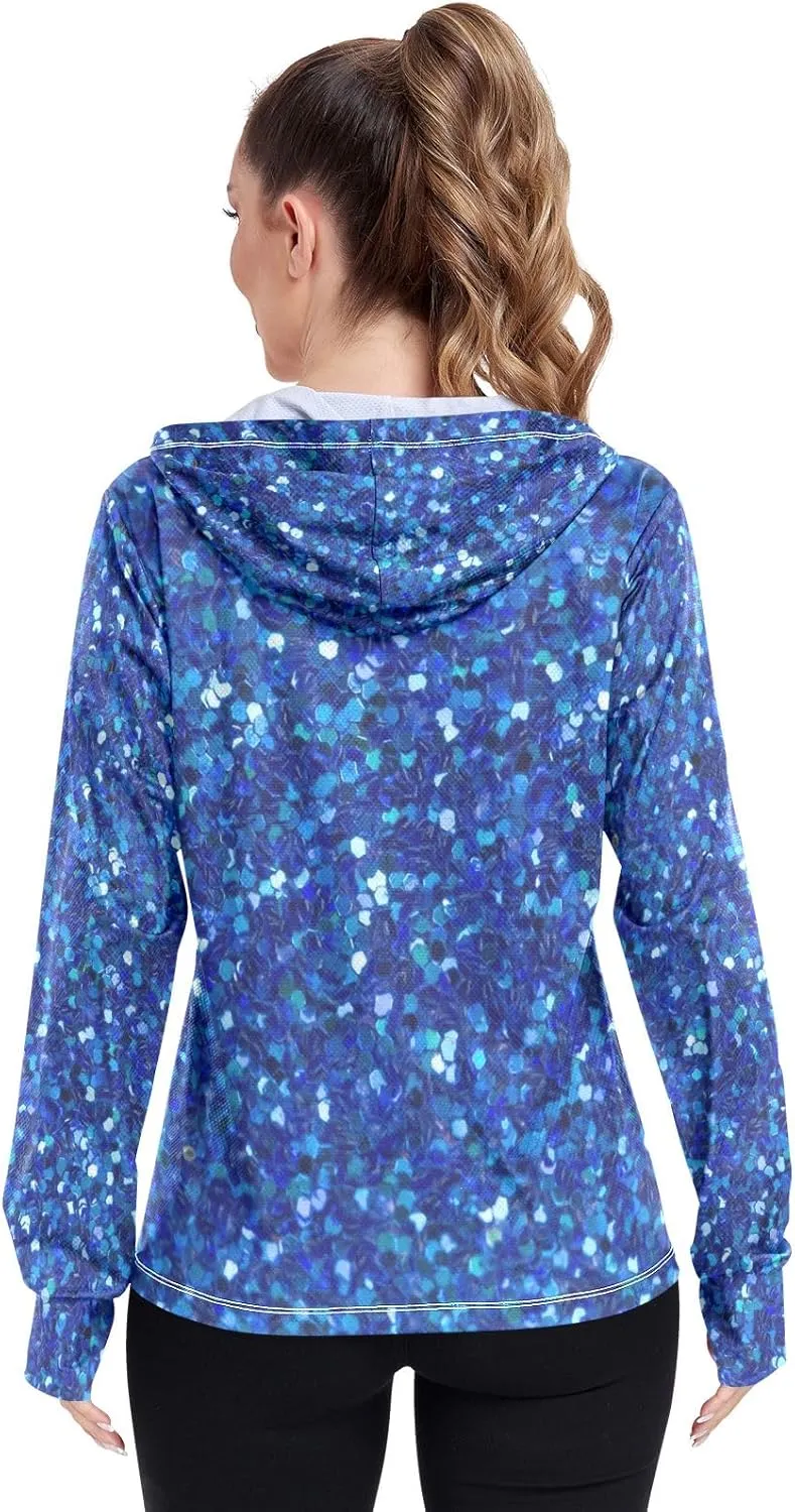 Colorful Rainbow Gradient Hooded Sun Shirt Upf 50 , Long Sleeve Rash Guard, Zip up Jacket, Hiking Clothes Women