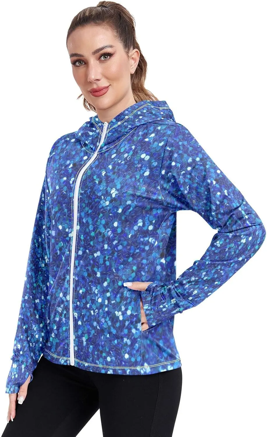 Colorful Rainbow Gradient Hooded Sun Shirt Upf 50 , Long Sleeve Rash Guard, Zip up Jacket, Hiking Clothes Women