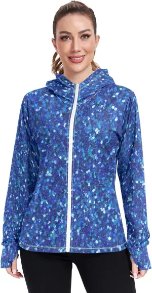 Colorful Rainbow Gradient Hooded Sun Shirt Upf 50 , Long Sleeve Rash Guard, Zip up Jacket, Hiking Clothes Women