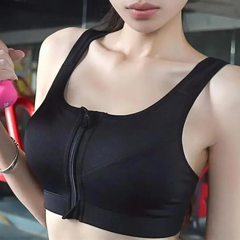 Comfortable High Quality Women's Zipper Sports Bras Plus Size 2XL Wirefree Padded Push Up Tops Lady Girls Breathable Fitness Run Gym Yoga Vest