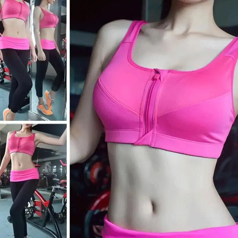 Comfortable High Quality Women's Zipper Sports Bras Plus Size 2XL Wirefree Padded Push Up Tops Lady Girls Breathable Fitness Run Gym Yoga Vest