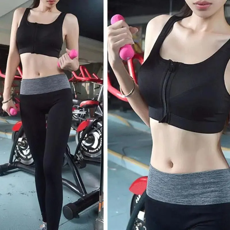 Comfortable High Quality Women's Zipper Sports Bras Plus Size 2XL Wirefree Padded Push Up Tops Lady Girls Breathable Fitness Run Gym Yoga Vest