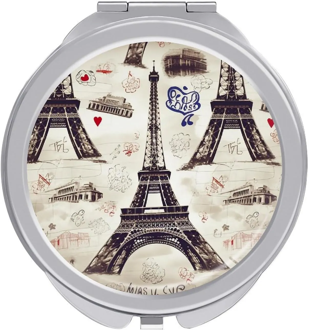 Compact Travel Makeup Mirror Small Handheld French Paris Tour Eiffel Tower Pocket Mirror 1X/2X 2-Sided Magnification Mirror Folding Vanity Mirror for Purse Handbag Gift