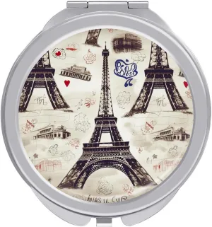 Compact Travel Makeup Mirror Small Handheld French Paris Tour Eiffel Tower Pocket Mirror 1X/2X 2-Sided Magnification Mirror Folding Vanity Mirror for Purse Handbag Gift