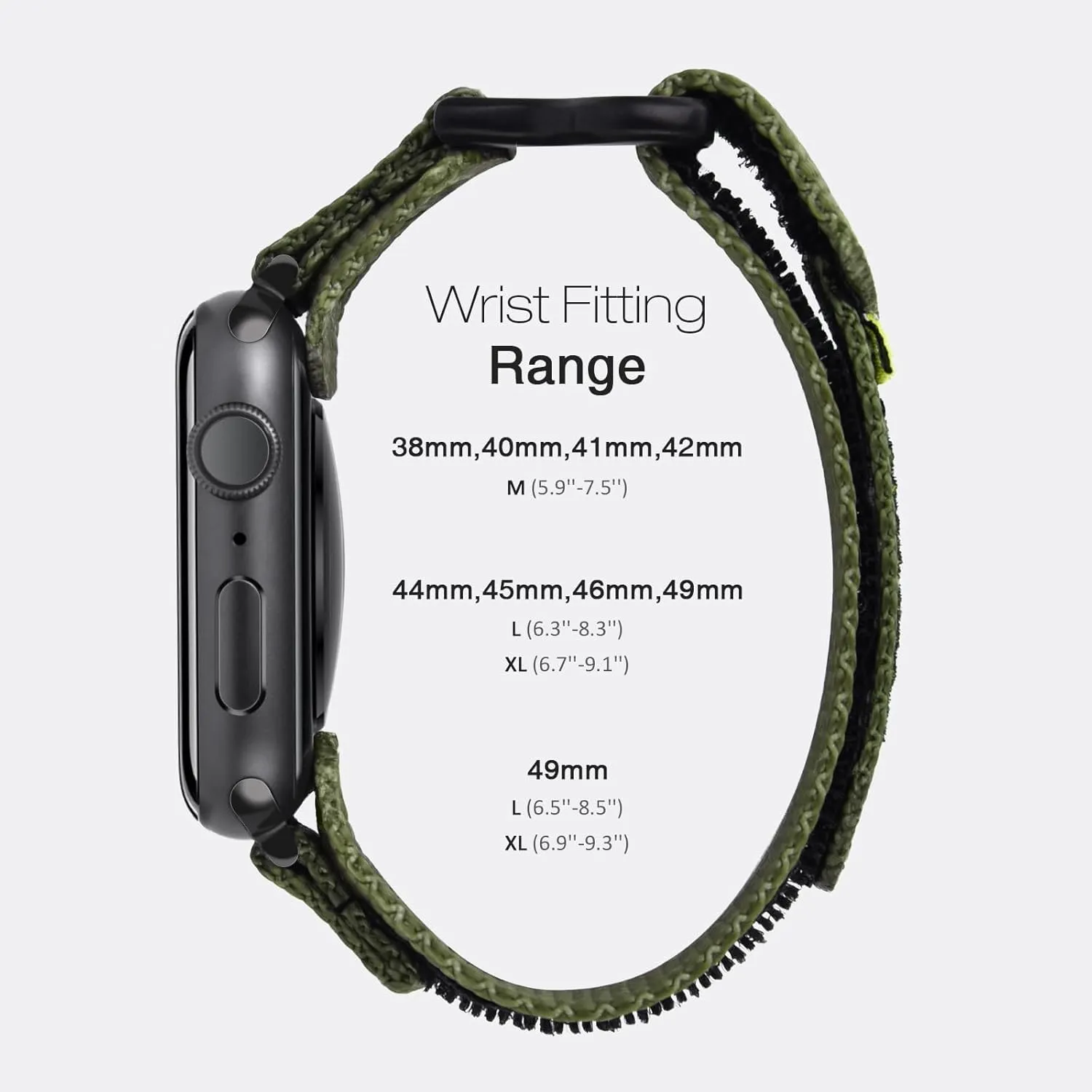 Compatible with Apple Watch Series 10 Band Series 9/8/7/6/5/4/SE/SE2/Ultra 1/2, Nylon Sports Strap with Woven Design for 49mm/46mm/45mm/44mm (L, Army Green)