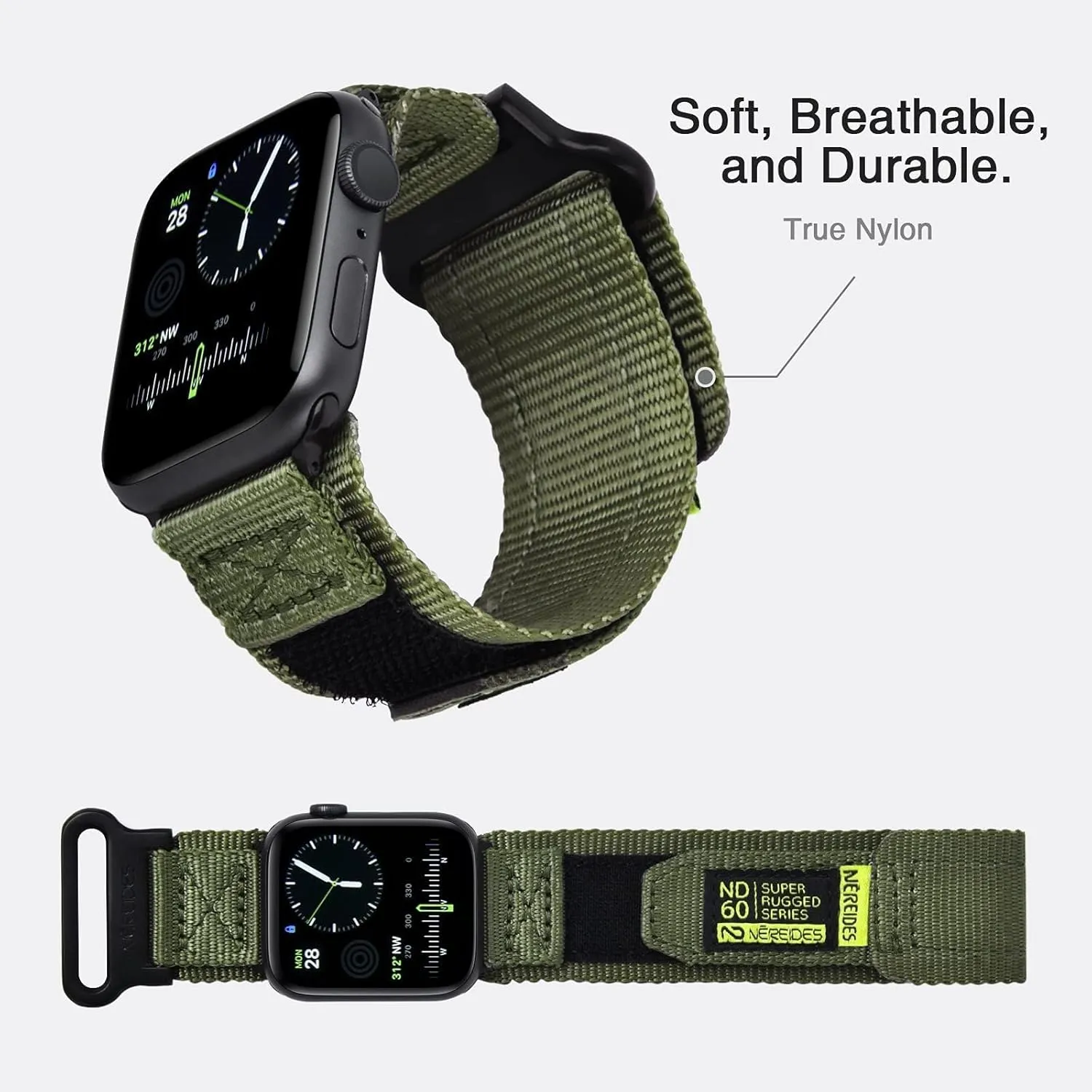 Compatible with Apple Watch Series 10 Band Series 9/8/7/6/5/4/SE/SE2/Ultra 1/2, Nylon Sports Strap with Woven Design for 49mm/46mm/45mm/44mm (L, Army Green)