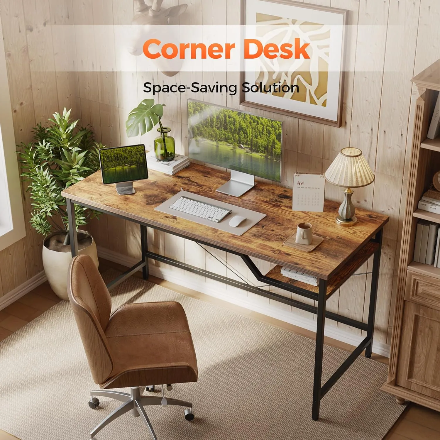 Computer Desk 48inch, Gaming Desk for Small Spaces, Modern Simple Style Table for Home Office, Study Student Writing Table (Rustic Brown, 48 inch)