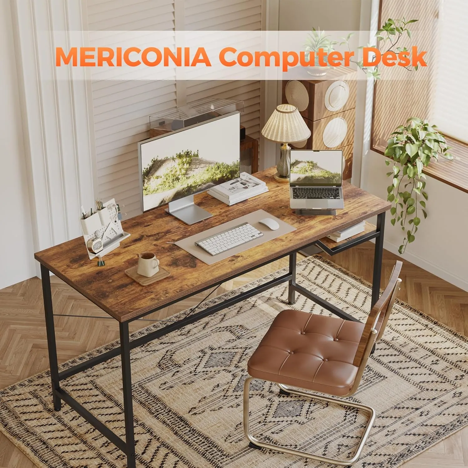 Computer Desk 48inch, Gaming Desk for Small Spaces, Modern Simple Style Table for Home Office, Study Student Writing Table (Rustic Brown, 48 inch)