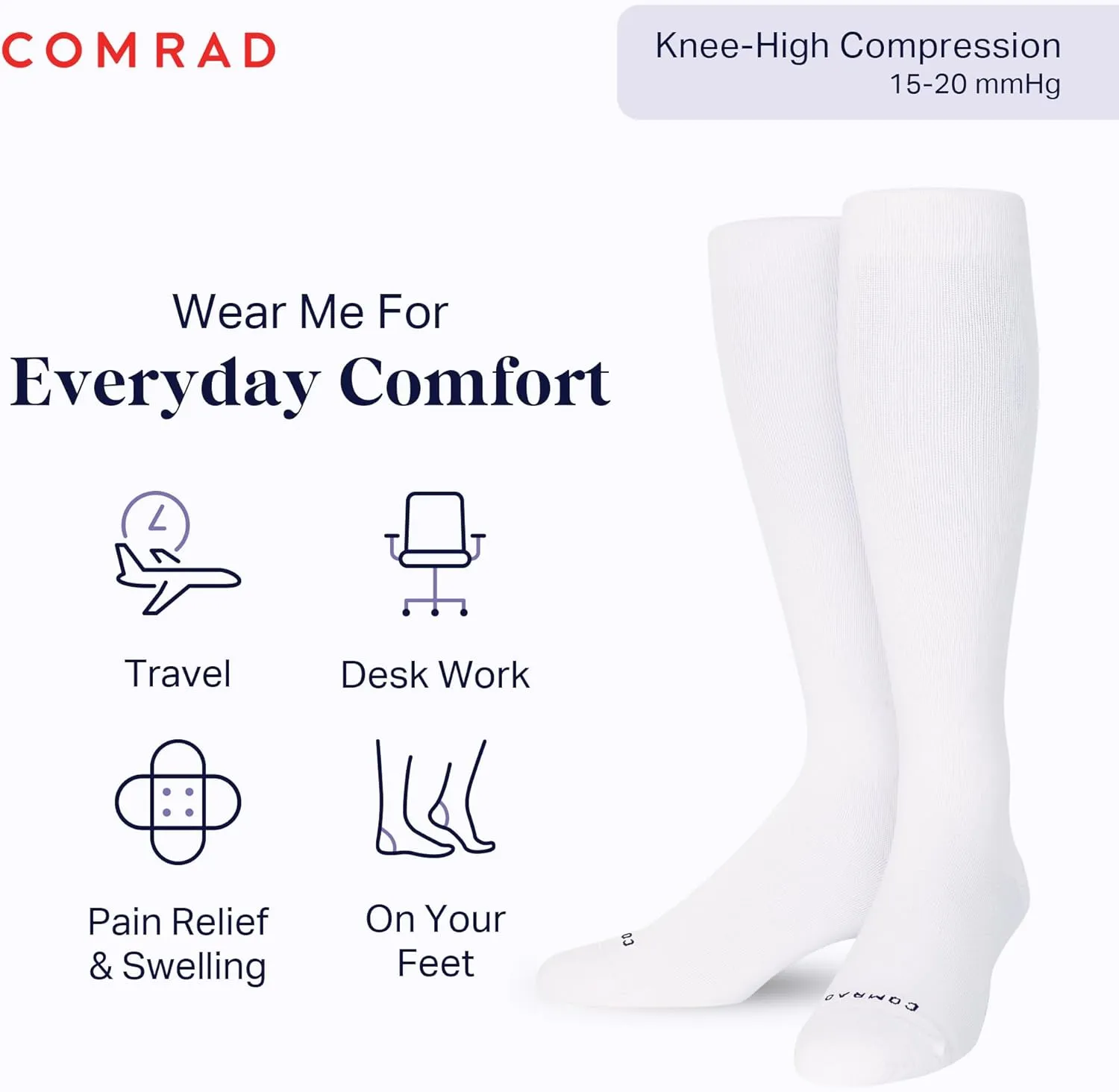 Comrad Nylon Knee High Socks - 15-20mmHg Graduated Compression Socks - Soft & Breathable Support Unisex Socks