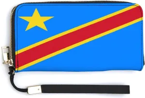 Congo Flag Wallet Long Zipper Purse with Removable Wristlet Women Men Stylish Travel Clutch