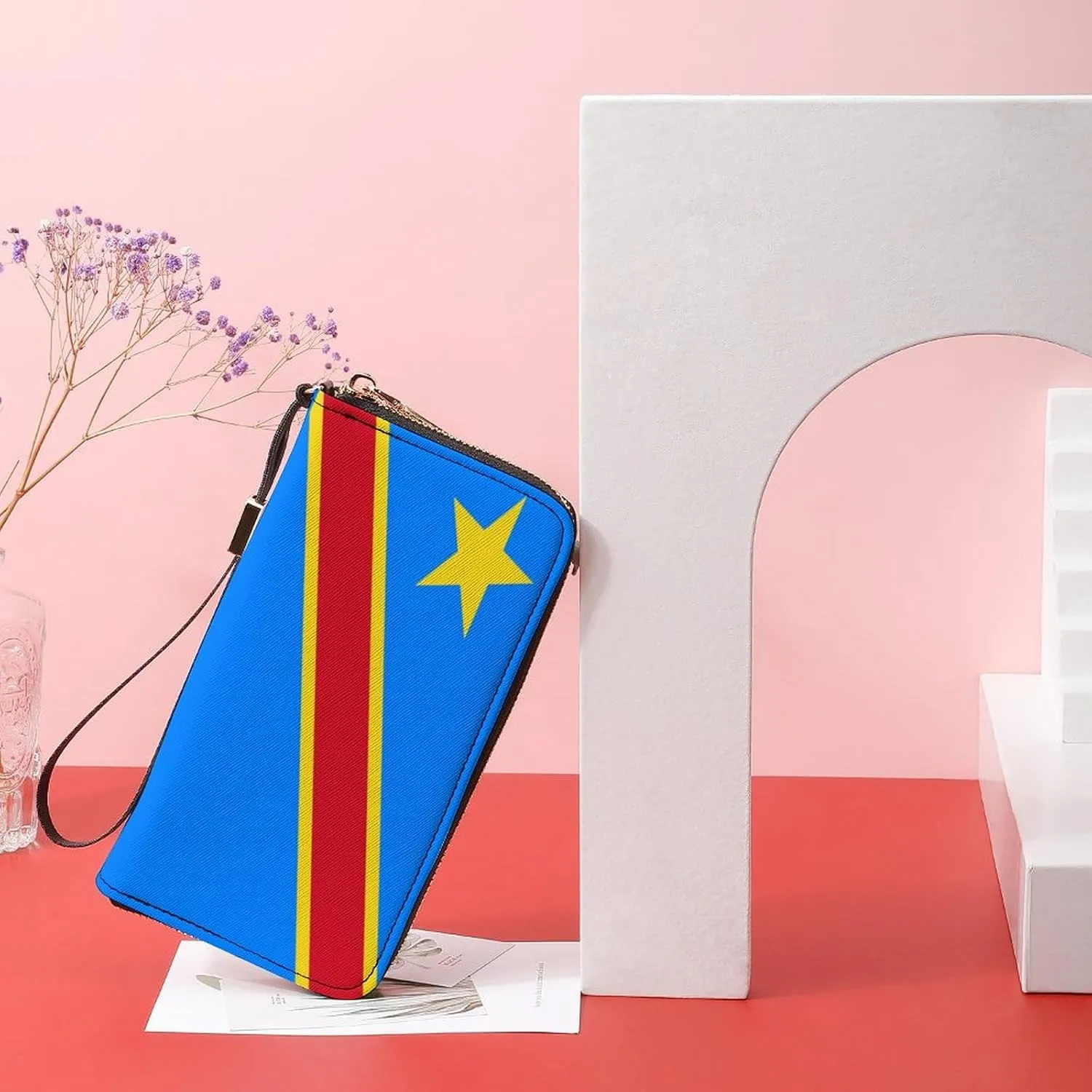 Congo Flag Wallet Long Zipper Purse with Removable Wristlet Women Men Stylish Travel Clutch