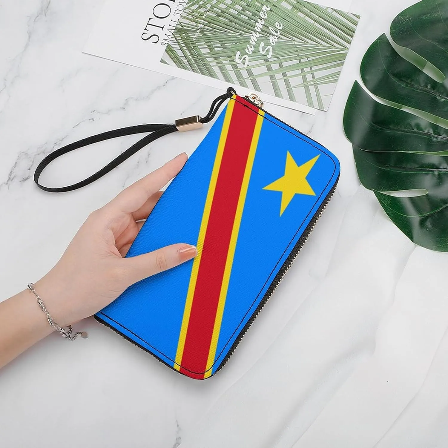 Congo Flag Wallet Long Zipper Purse with Removable Wristlet Women Men Stylish Travel Clutch