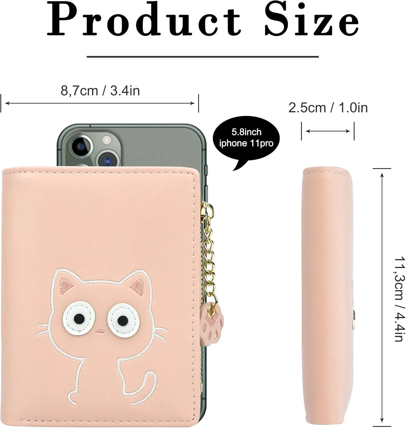 CONISY Cute Wallets for Women, Leather RFID Blocking Small Bifold Wallet with Zipper Coin Purse for Girls and Ladies Womens Wallet (Cat Pink)
