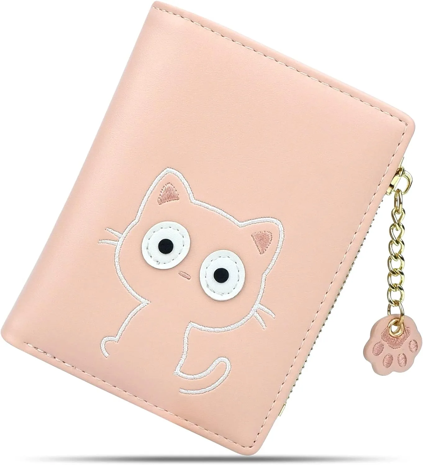 CONISY Cute Wallets for Women, Leather RFID Blocking Small Bifold Wallet with Zipper Coin Purse for Girls and Ladies Womens Wallet (Cat Pink)