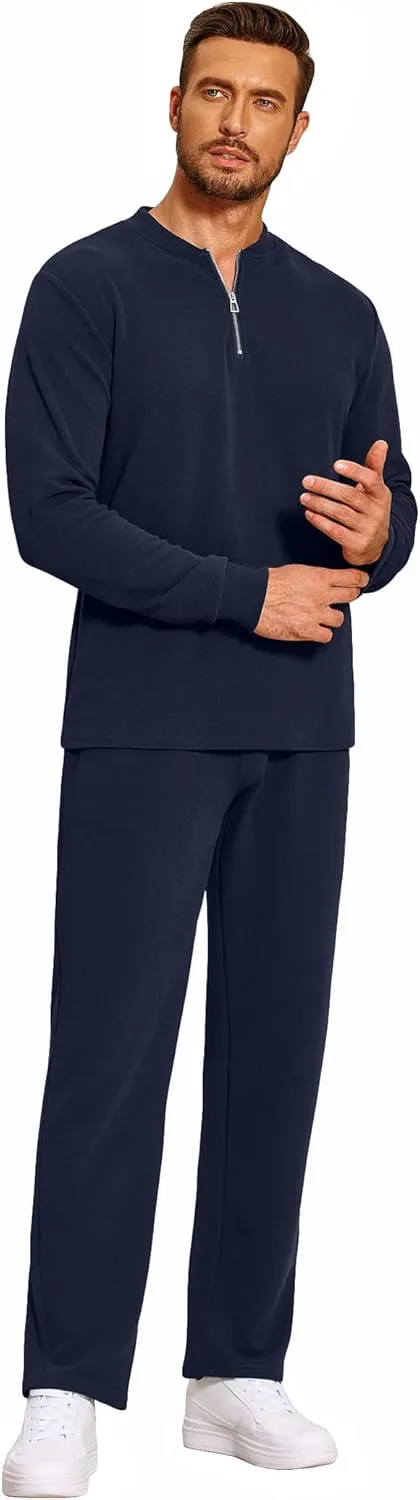 COOFANDY Men's 2 Piece Tracksuit Set Polo Athletic Sweatsuit Quarter Zip Jogging Long Sleeve Casual Sports Outfits